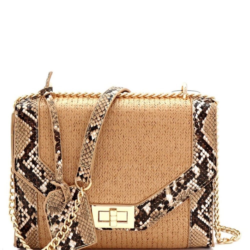 Snake Print & Straw Purse